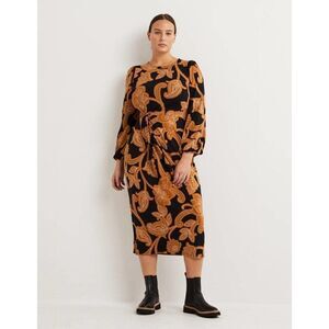 Boden Womens Midi Dress Butterscotch UK 10 US 6 Paisley Jersey Knot D0431 NWT